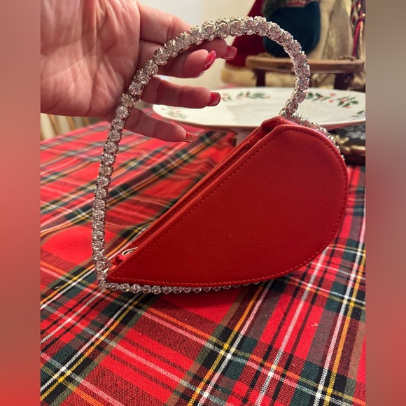 Handbags - Heart-Shaped Bag with Rhinestone Handle
